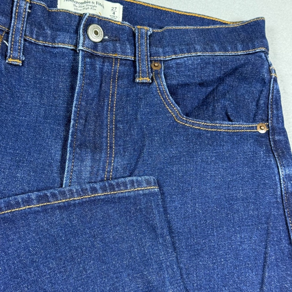 Abercrombie & Fitch The Slim Straight Ultra High Rise Jeans Dark Wash Blue 27 4